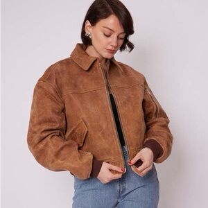 Oval Square Genuine Leather Rocky Pebbled Bomber SZ S